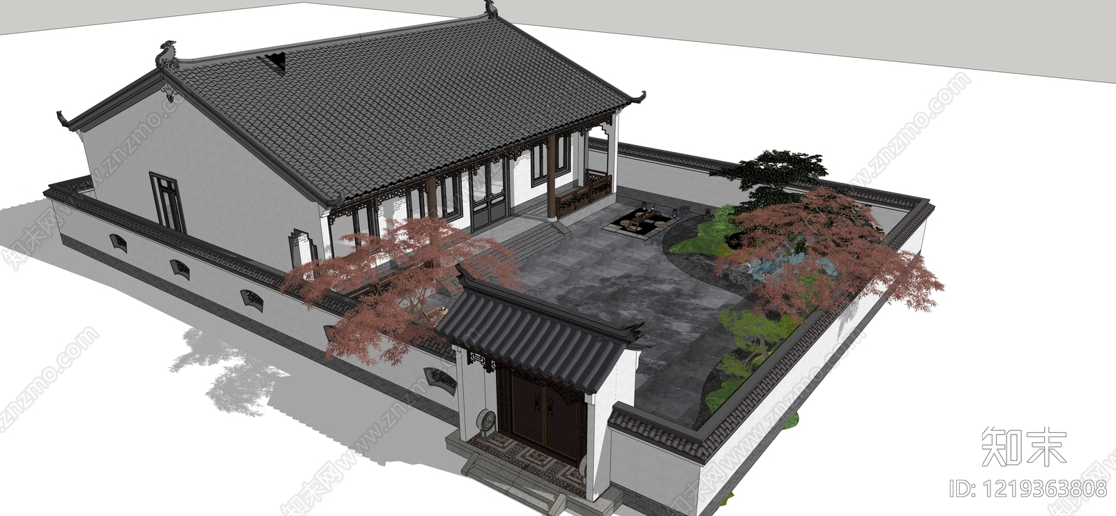 新中式四合院SU模型下载【ID:1219363808】