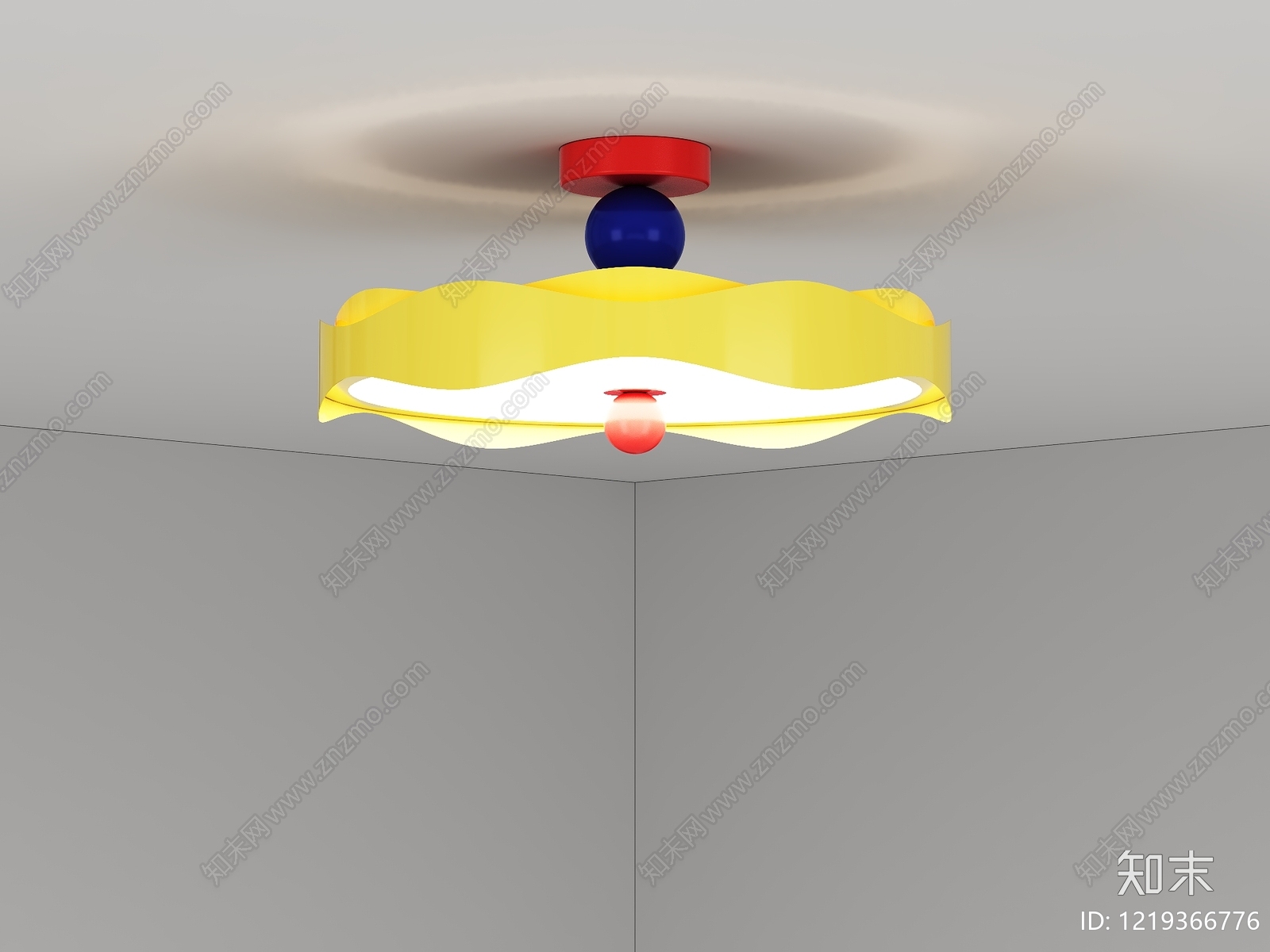 孟菲斯风格儿童房吸顶灯3D模型渲染效果图