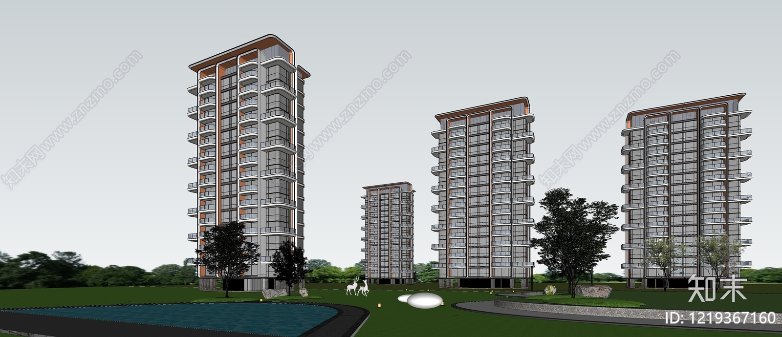 现代主义小高层住宅楼SU模型下载【ID:1219367160】