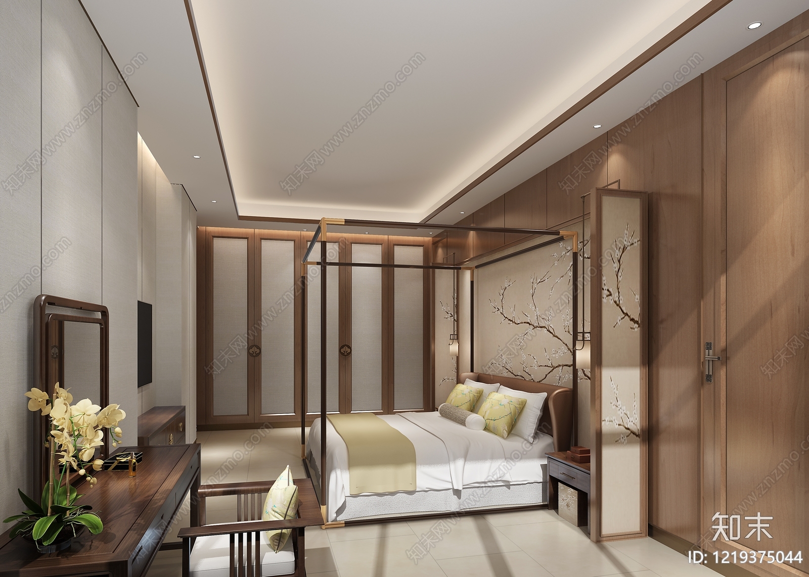 新中式家居卧室3D模型下载【ID:1219375044】