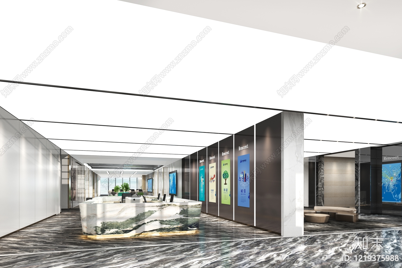 现代简约办公大厅3D模型下载【ID:1219375988】