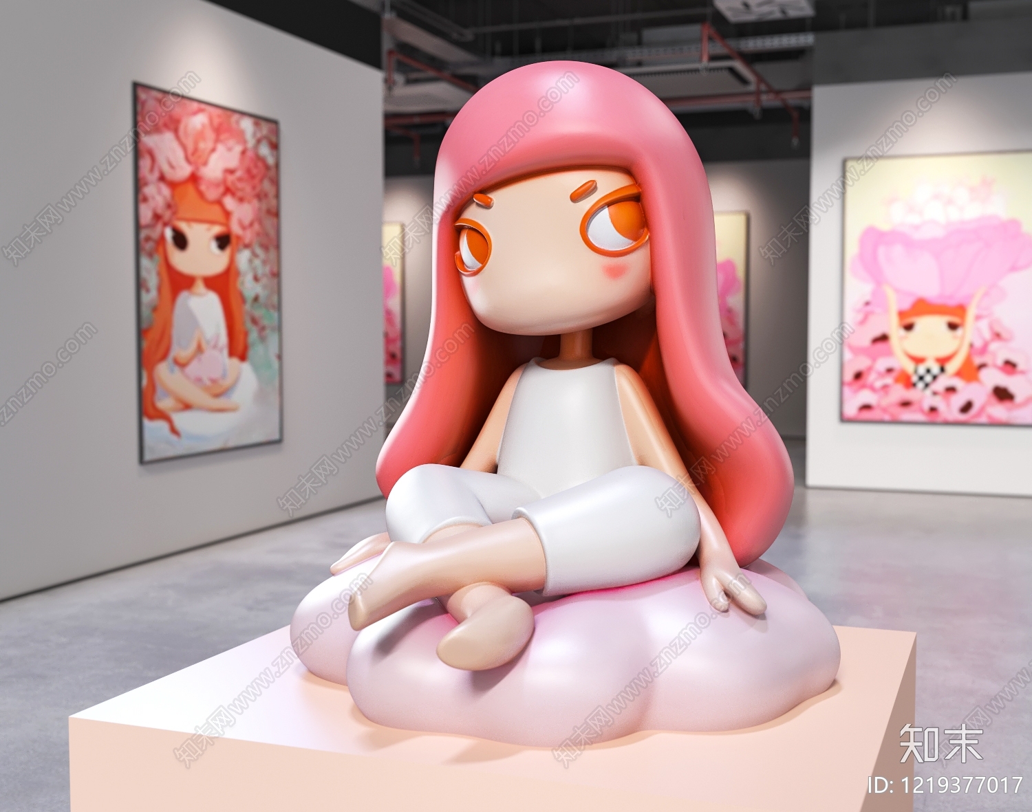 潮玩艺术风艺术展厅3D模型渲染效果图