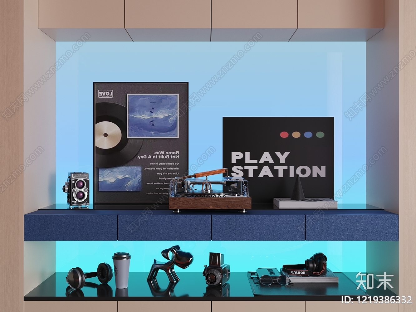现代简约摆件组合3D模型渲染效果图