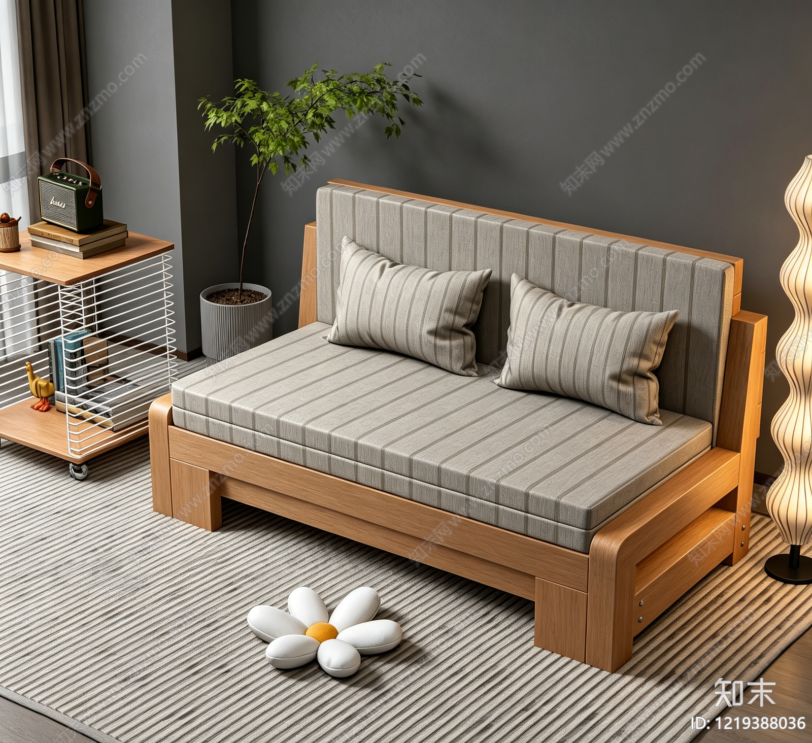 日式沙发床SU模型下载【ID:1219388036】