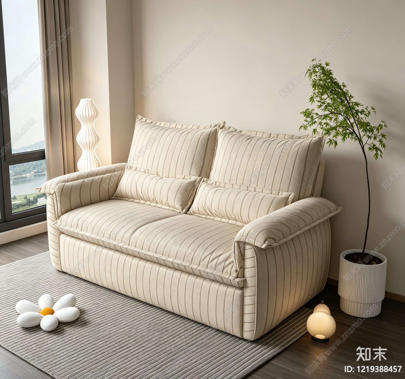 奶油风双人沙发3D模型下载【ID:1219388457】