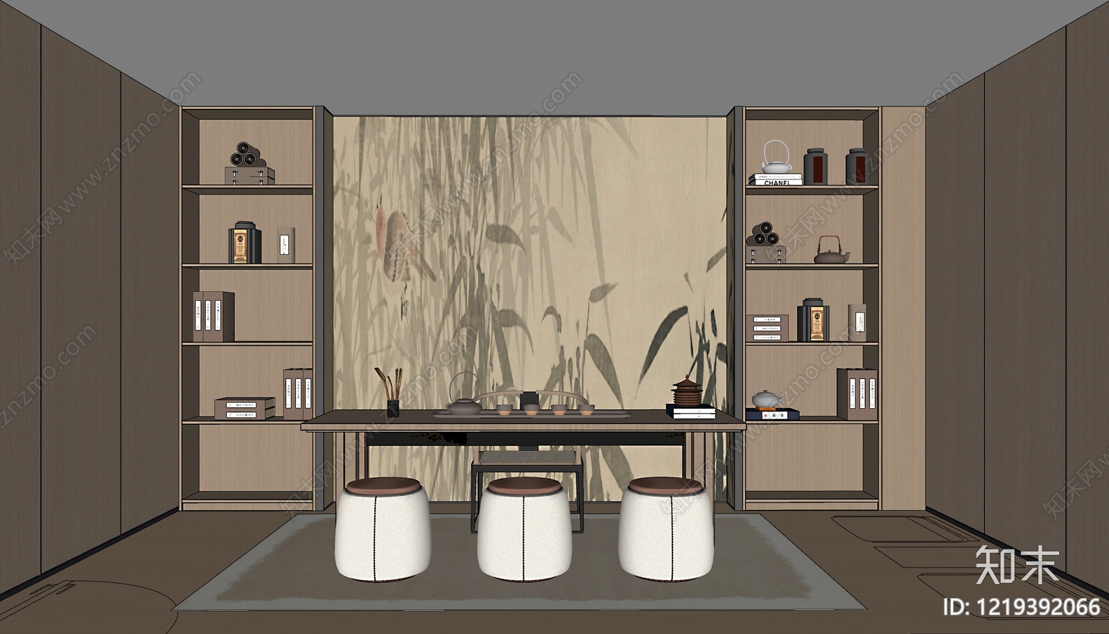 新中式茶室SU模型下载【ID:1219392066】