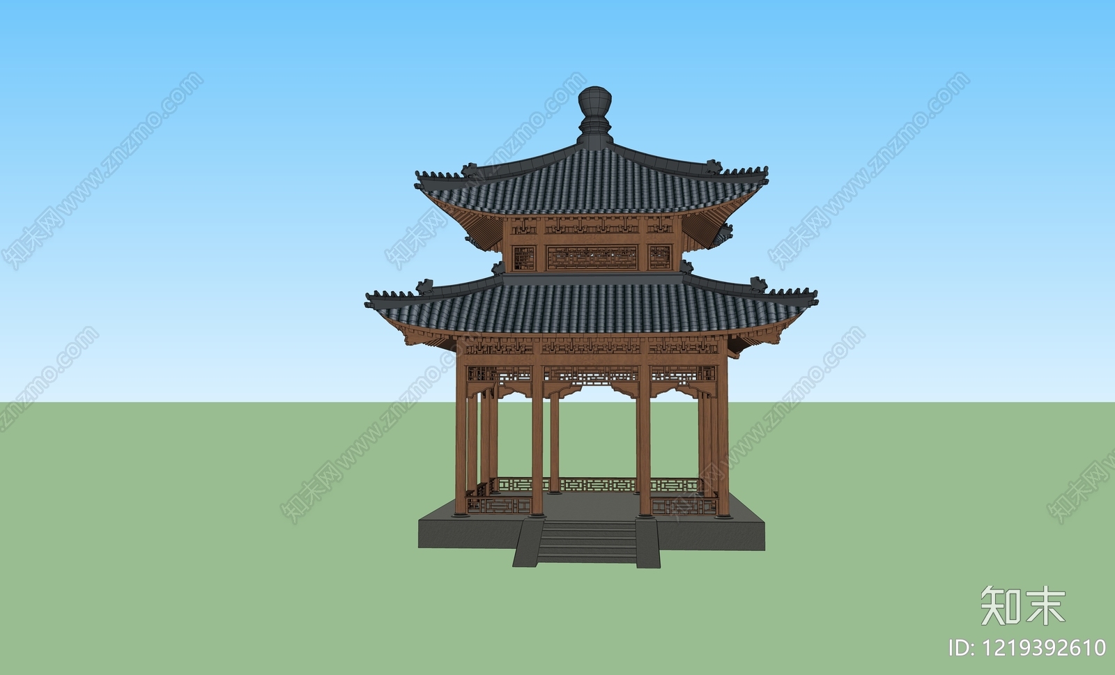 中式古建筑SU模型下载【ID:1219392610】