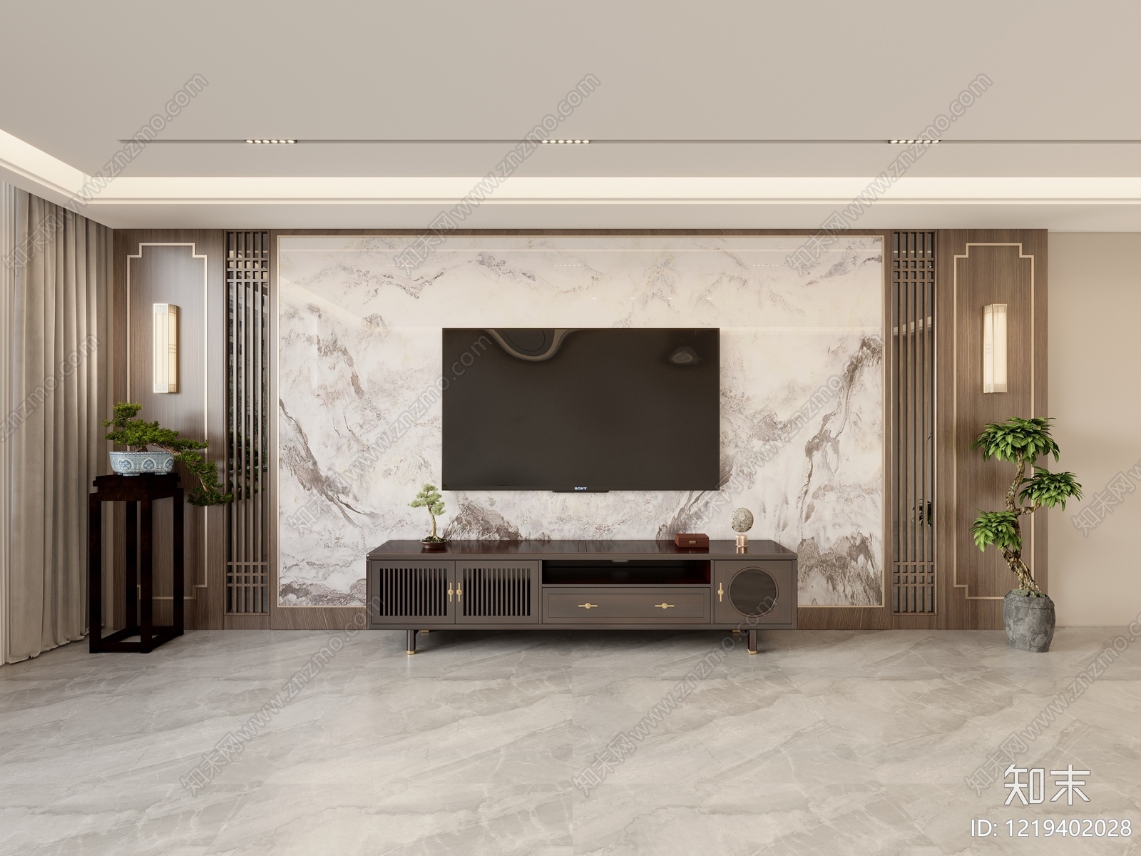 新中式家居客厅SU模型下载【ID:1219402028】