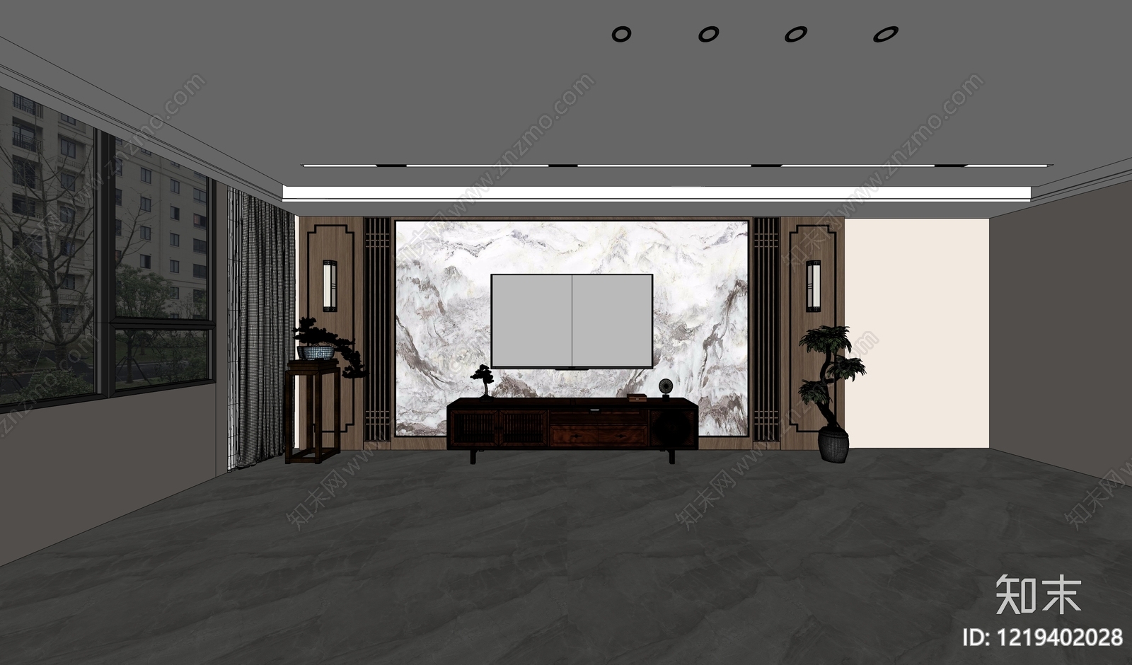 新中式家居客厅SU模型下载【ID:1219402028】