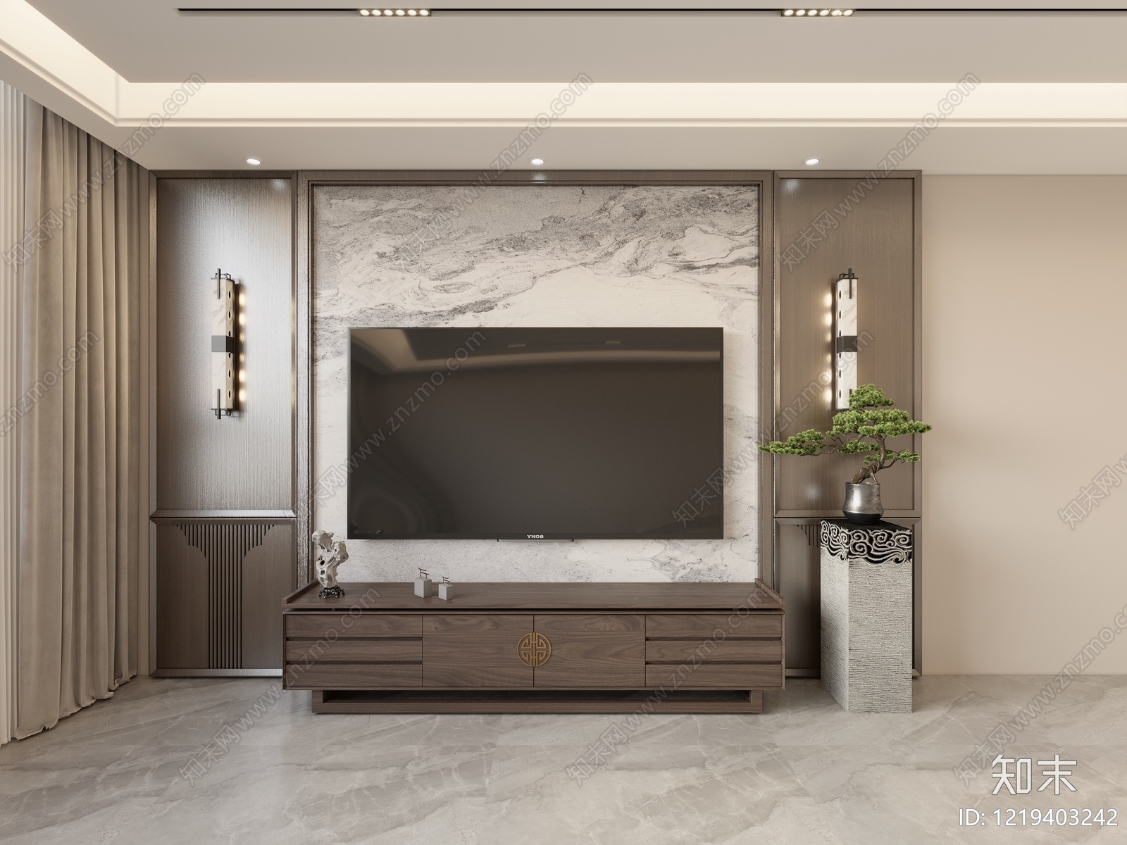 新中式家居客厅SU模型下载【ID:1219403242】
