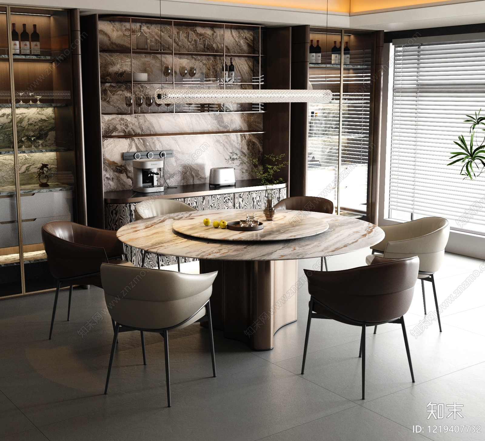 意式轻奢餐桌椅3D模型下载【ID:1219407732】