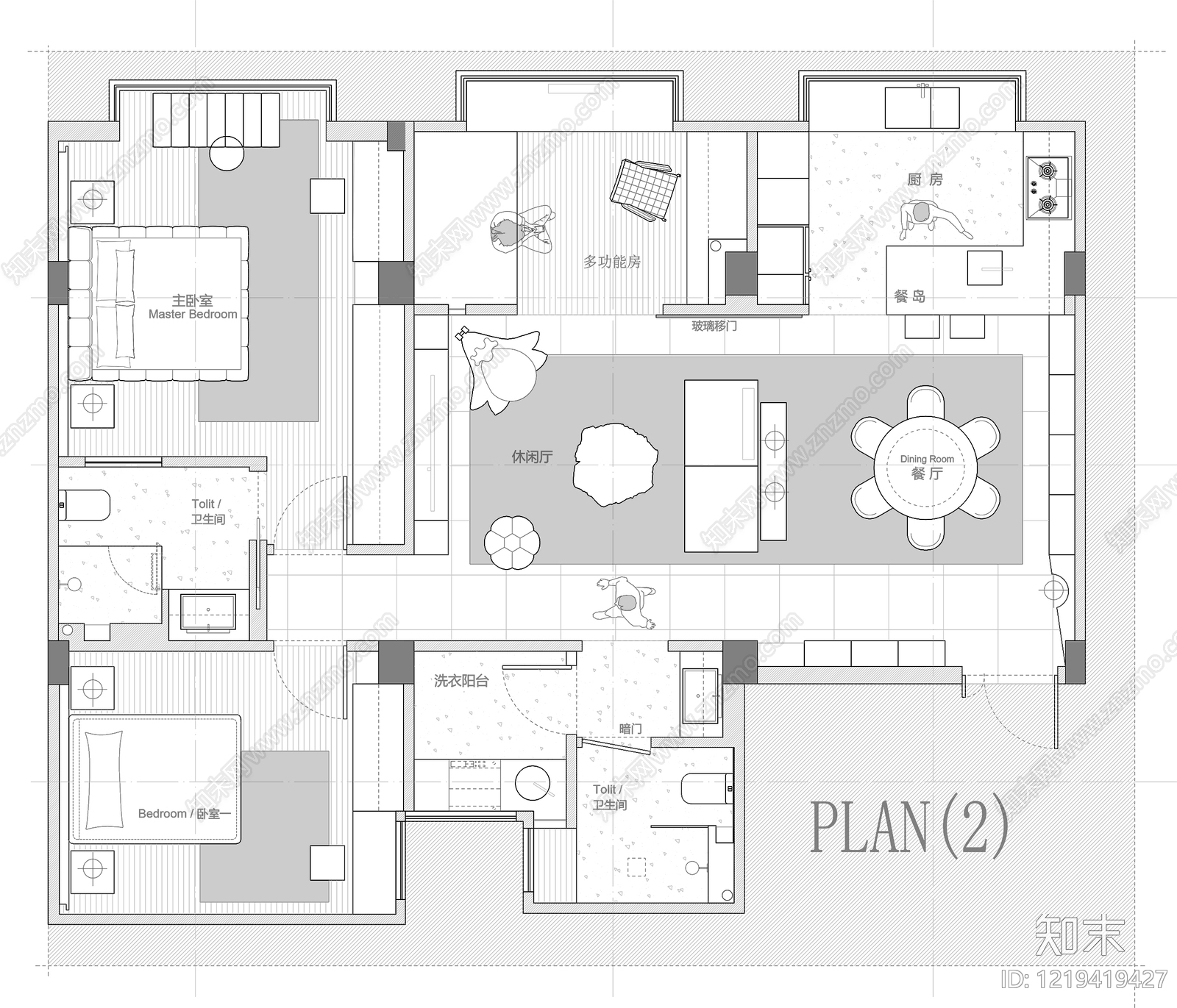 小户型平层cad施工图下载【ID:1219419427】