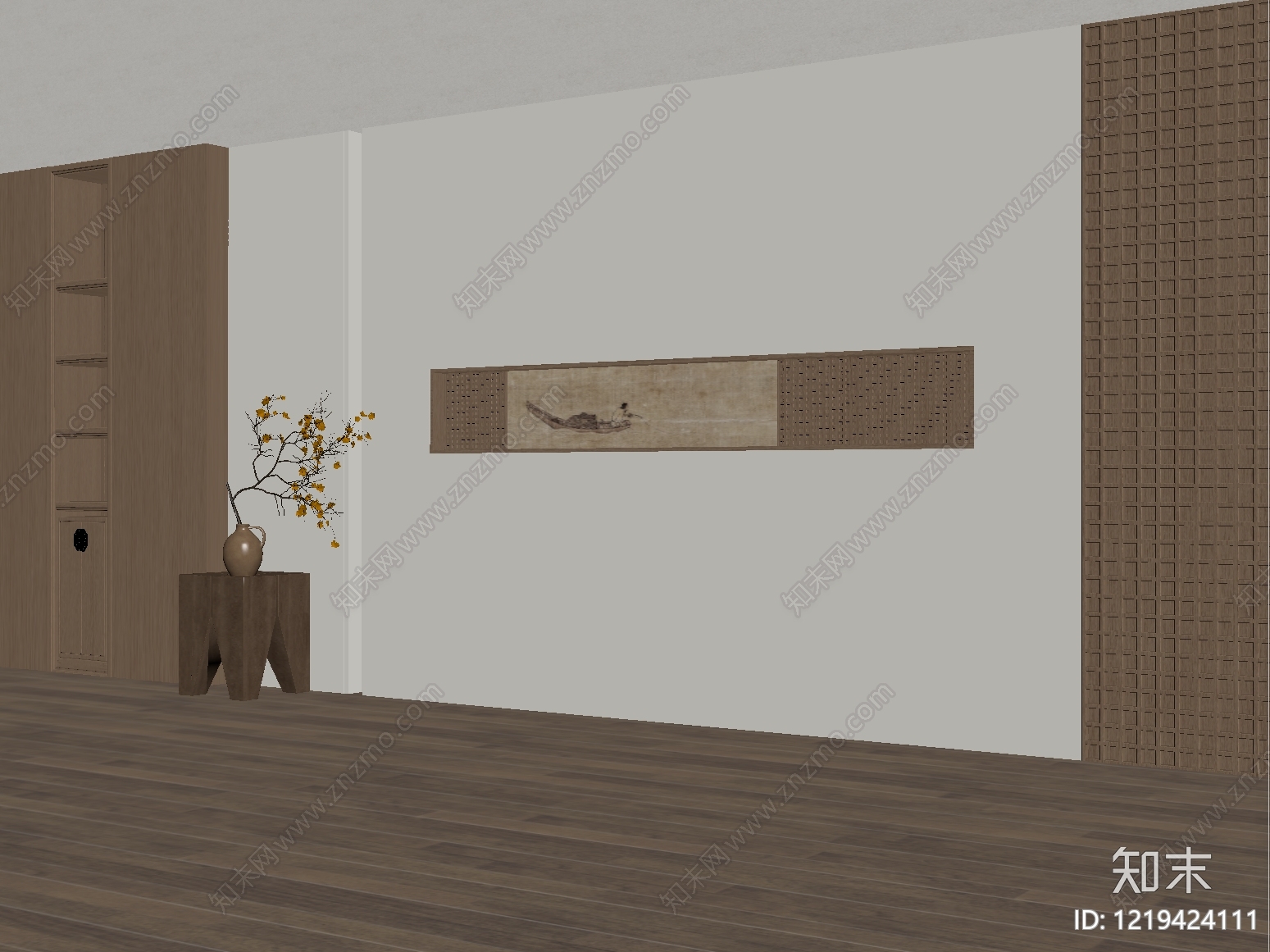 宋式美学玄关背景墙SU模型下载【ID:1219424111】