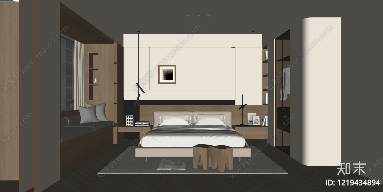 现代简约家居卧室SU模型下载【ID:1219434894】