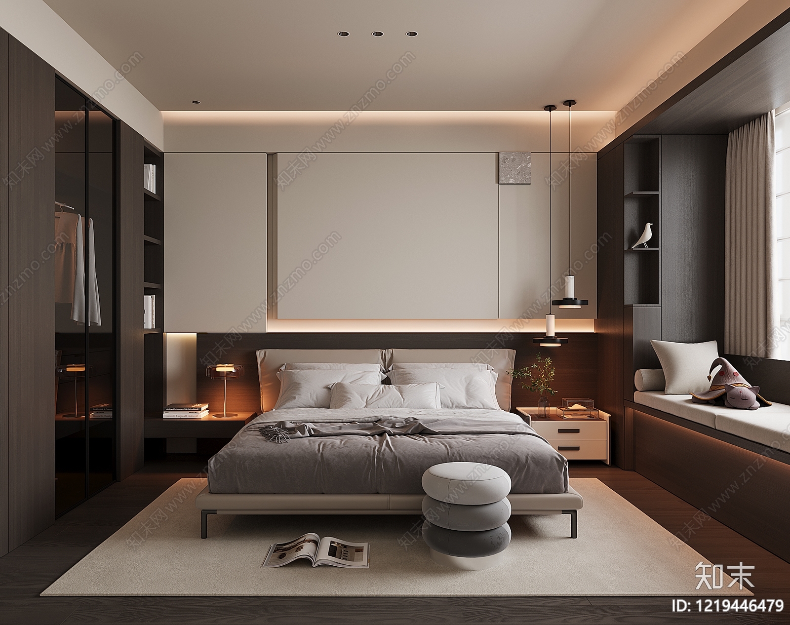 现代简约家居卧室SU模型下载【ID:1219446479】