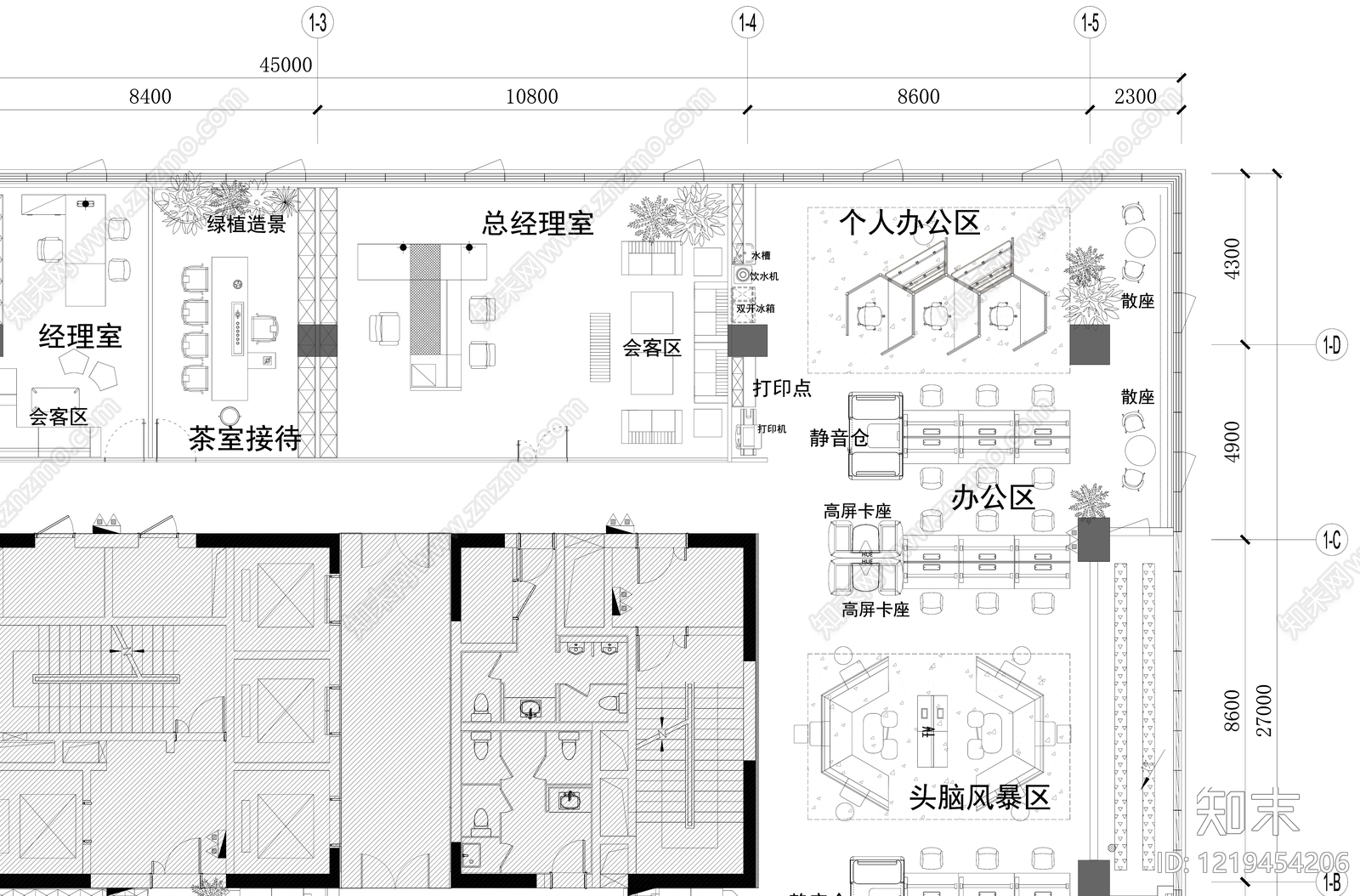 开放办公室cad施工图下载【ID:1219454206】