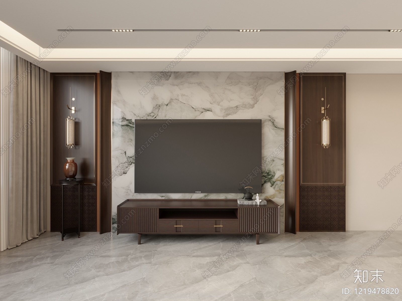 新中式家居客厅SU模型下载【ID:1219478820】