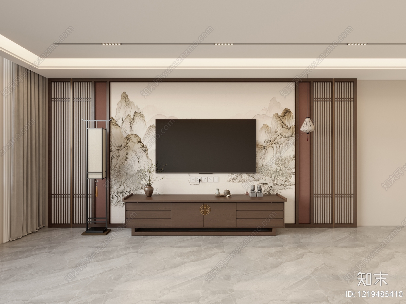 新中式家居客厅SU模型下载【ID:1219485410】