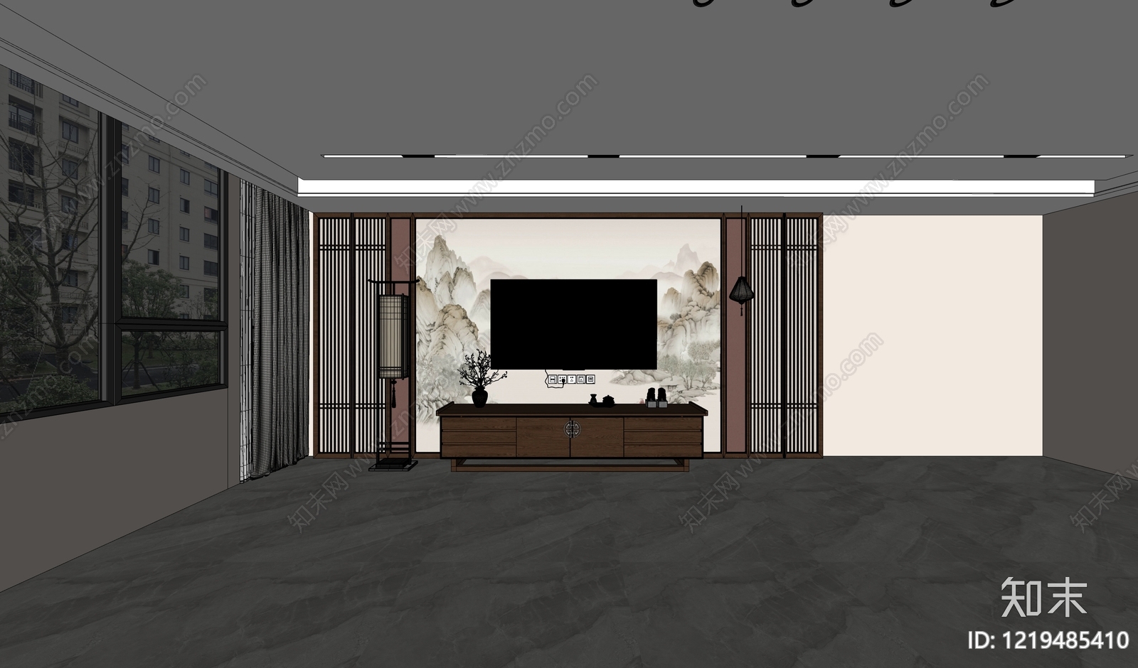 新中式家居客厅SU模型下载【ID:1219485410】
