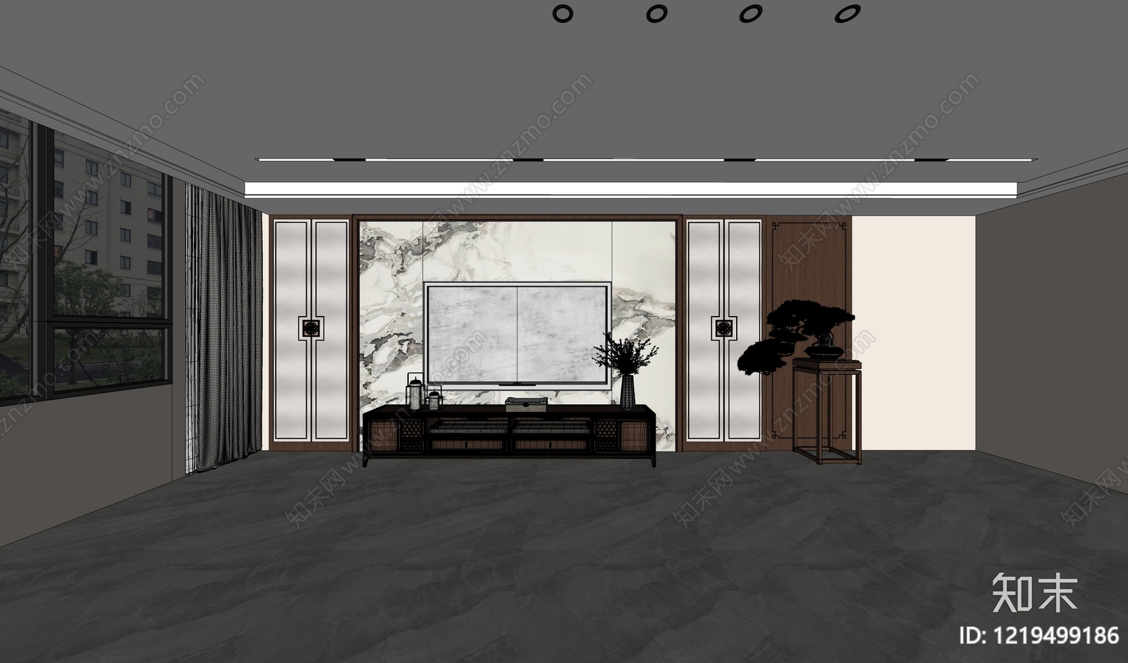 新中式家居客厅SU模型下载【ID:1219499186】