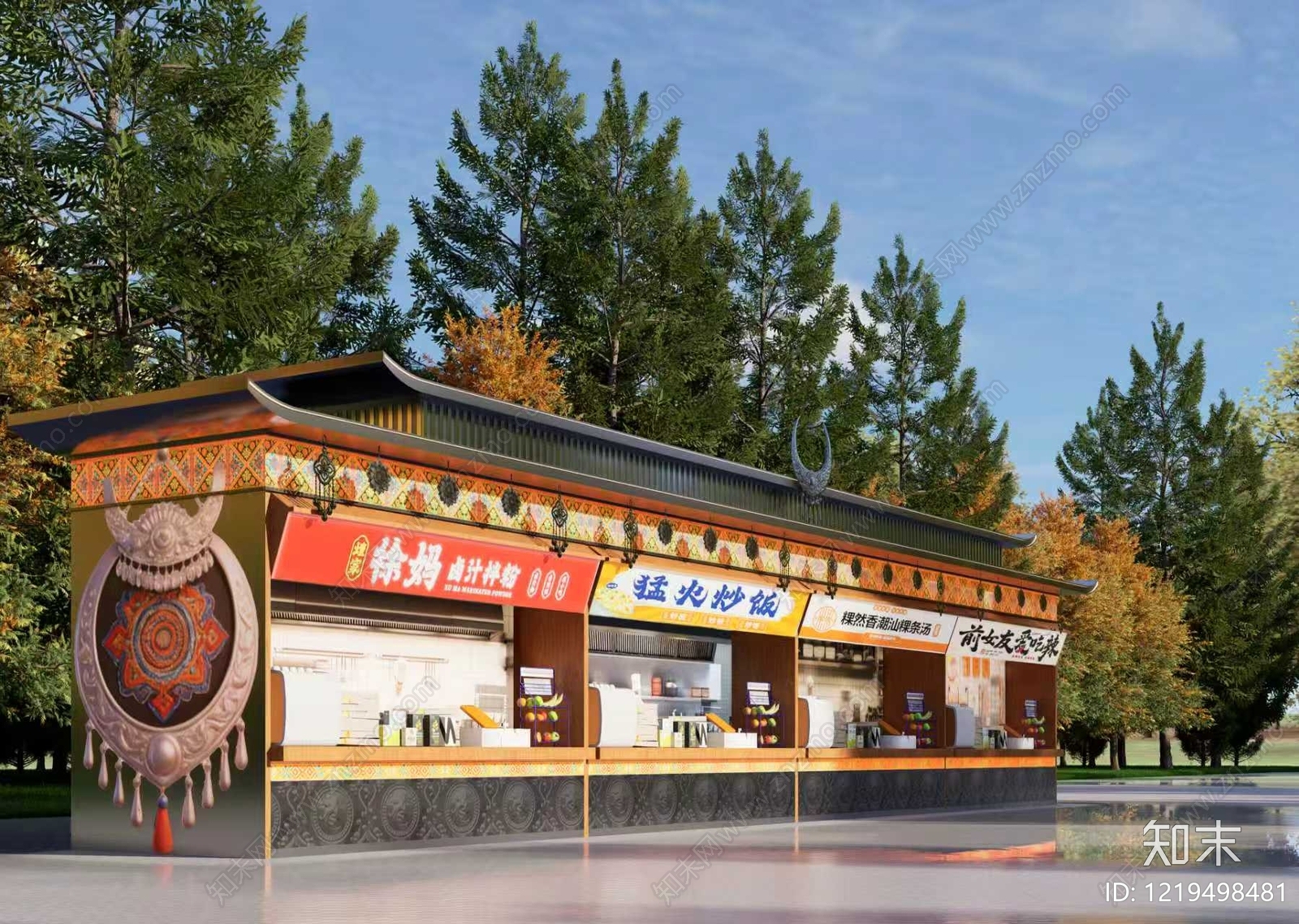 新中式游客中心SU模型下载【ID:1219498481】