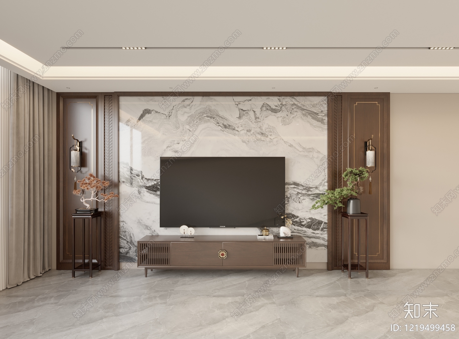 新中式家居客厅SU模型下载【ID:1219499458】