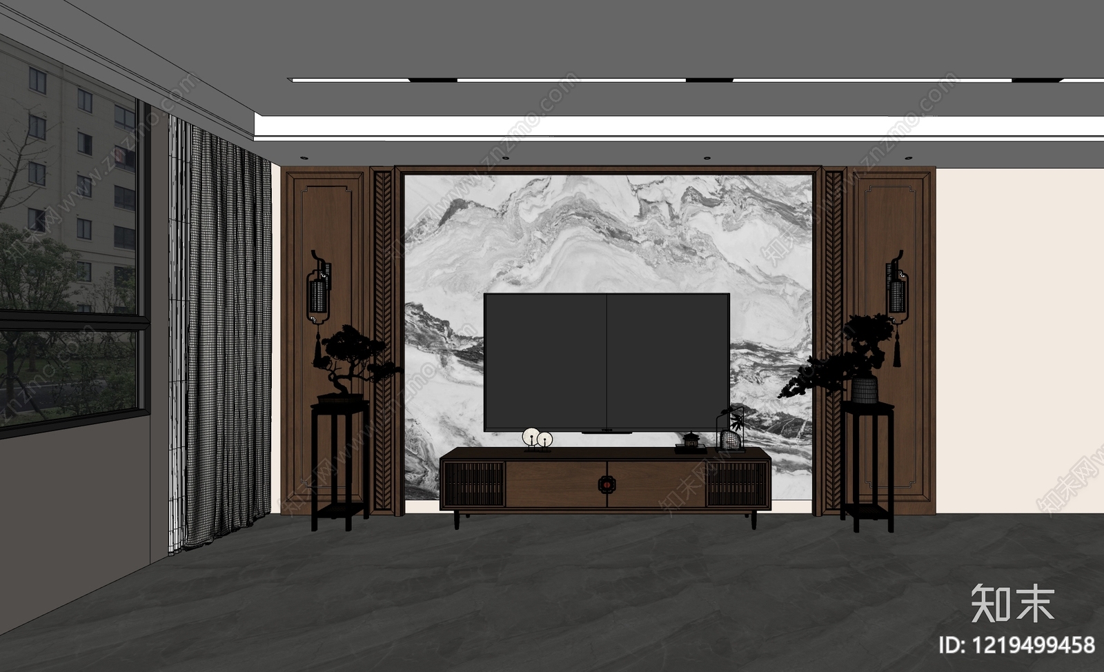 新中式家居客厅SU模型下载【ID:1219499458】
