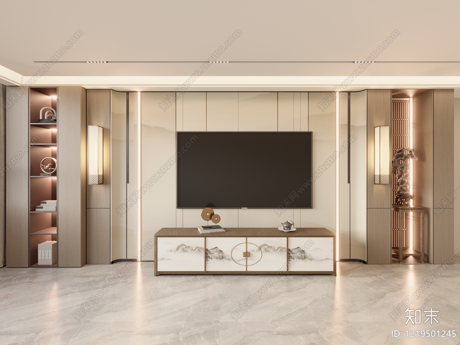 新中式家居客厅SU模型下载【ID:1219501245】