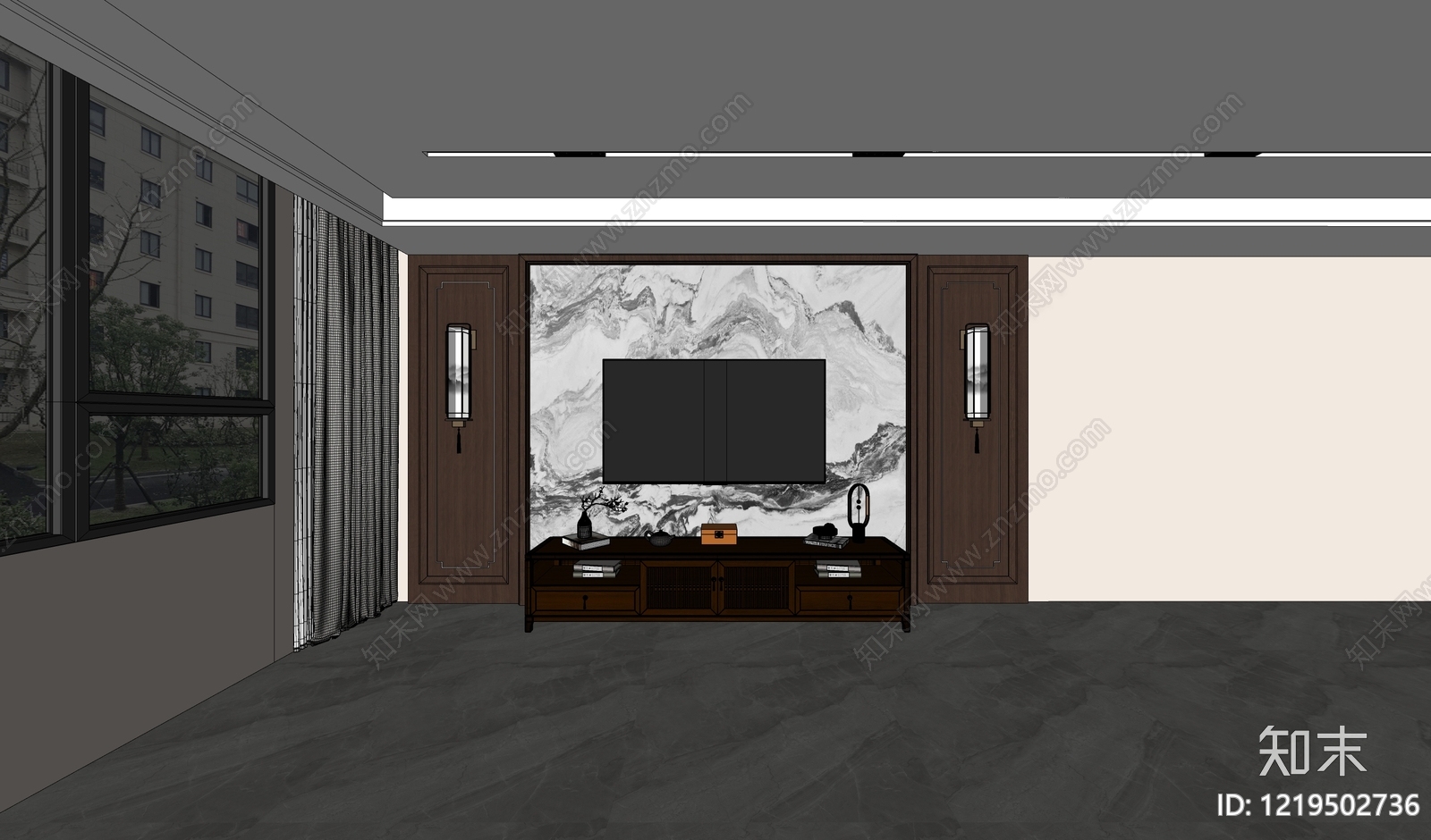 新中式家居客厅SU模型下载【ID:1219502736】