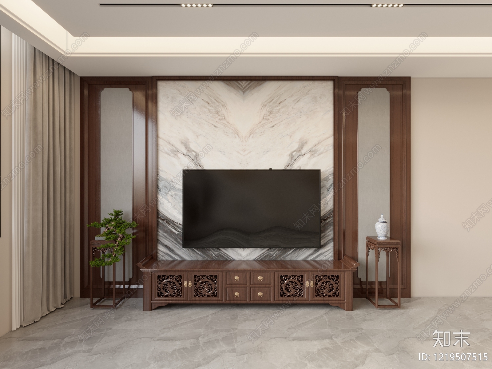 新中式家居客厅SU模型下载【ID:1219507515】