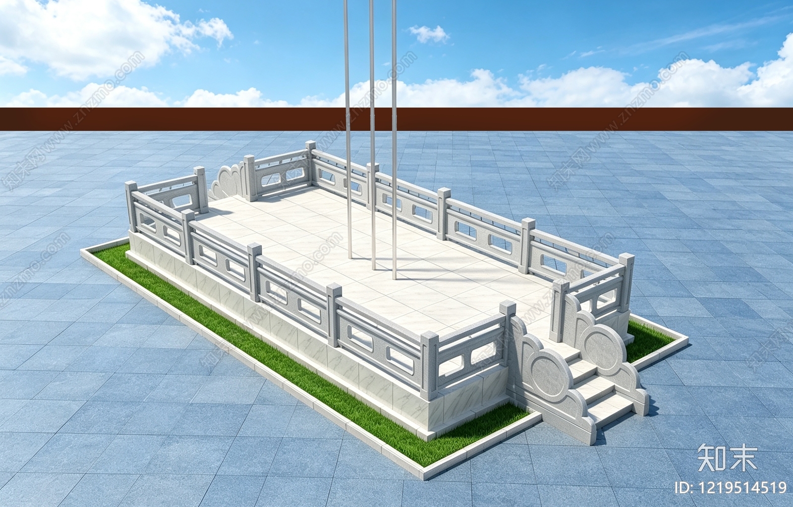 新中式旗杆3D模型下载【ID:1219514519】