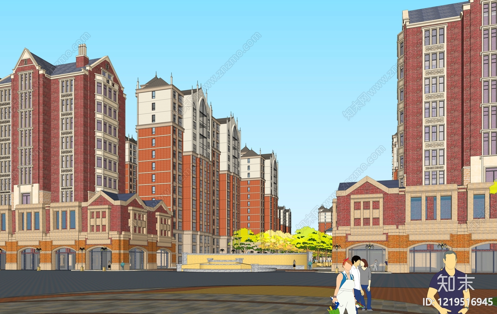 英伦风格小区建筑SU模型下载【ID:1219516945】