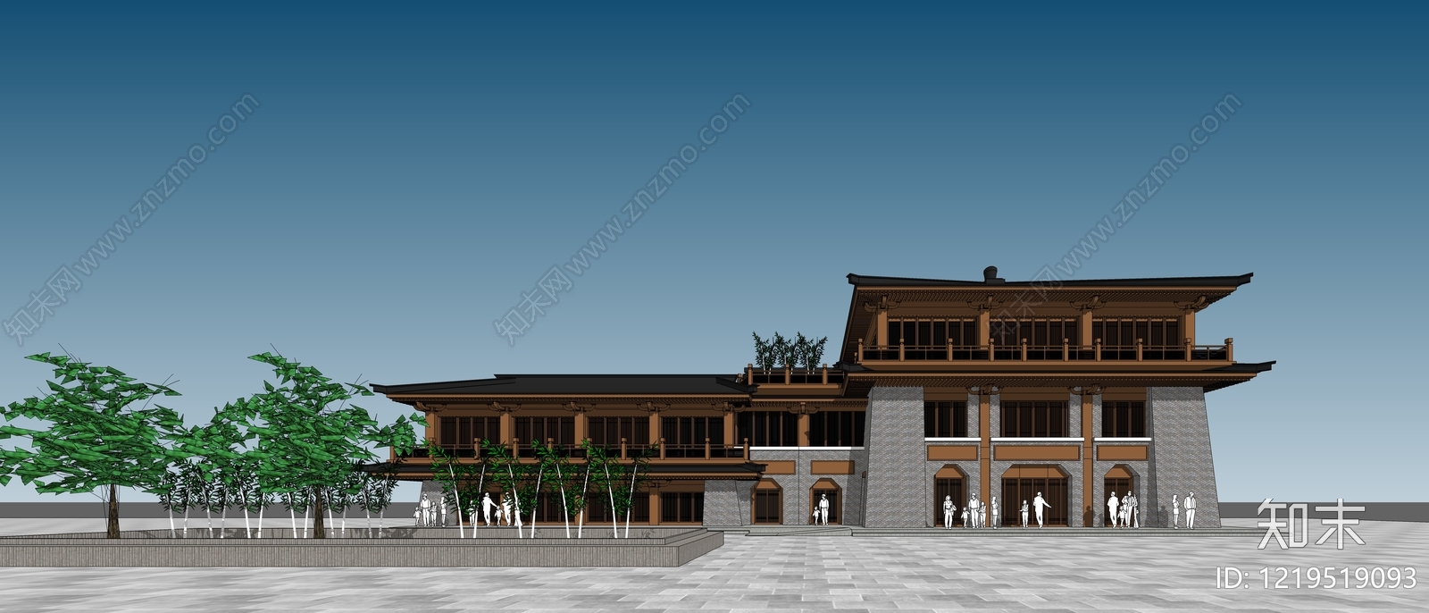 新中式风格建筑SU模型下载【ID:1219519093】