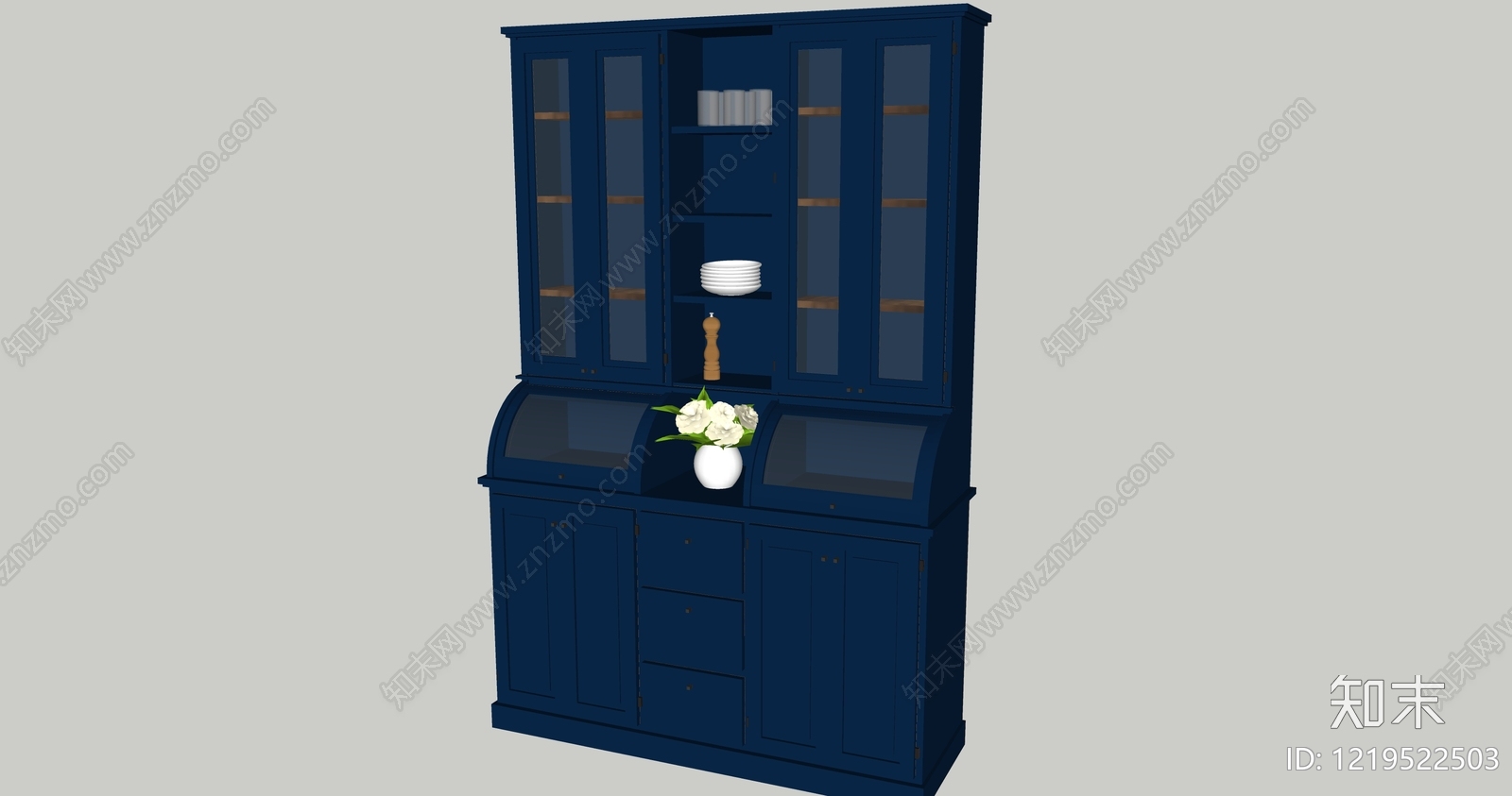 美式餐边柜SU模型下载【ID:1219522503】