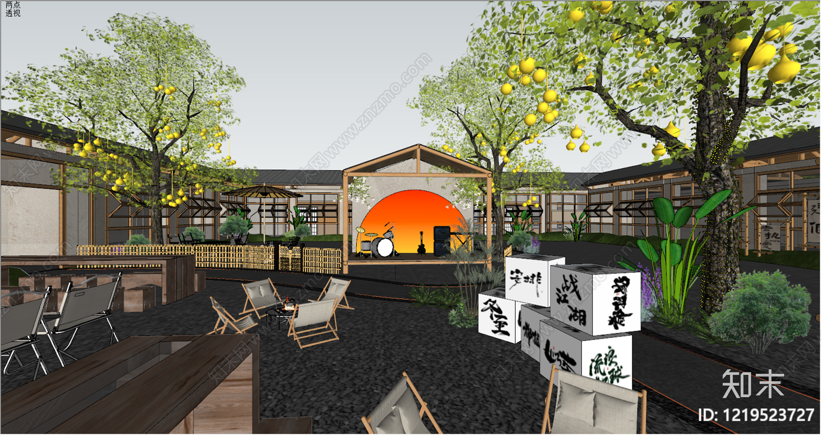 新中式乡村庭院SU模型下载【ID:1219523727】