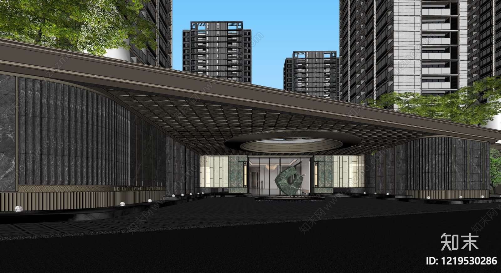 新中式小高层住宅楼SU模型下载【ID:1219530286】