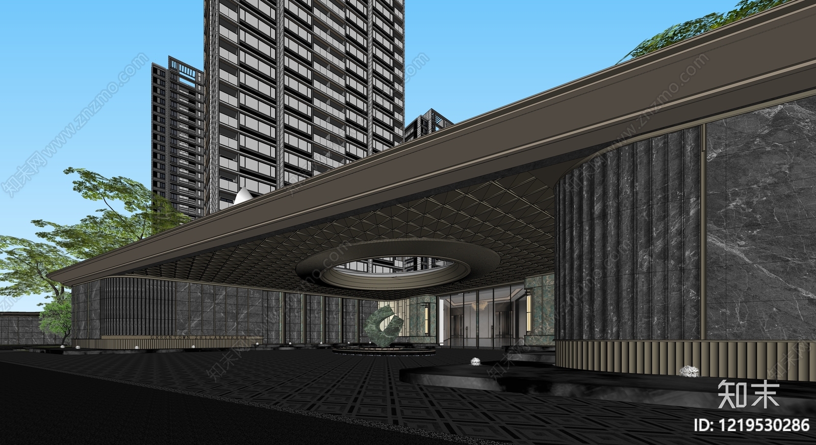 新中式小高层住宅楼SU模型下载【ID:1219530286】
