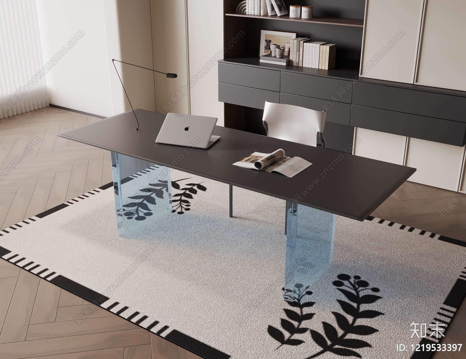 极简书桌椅3D模型渲染效果图