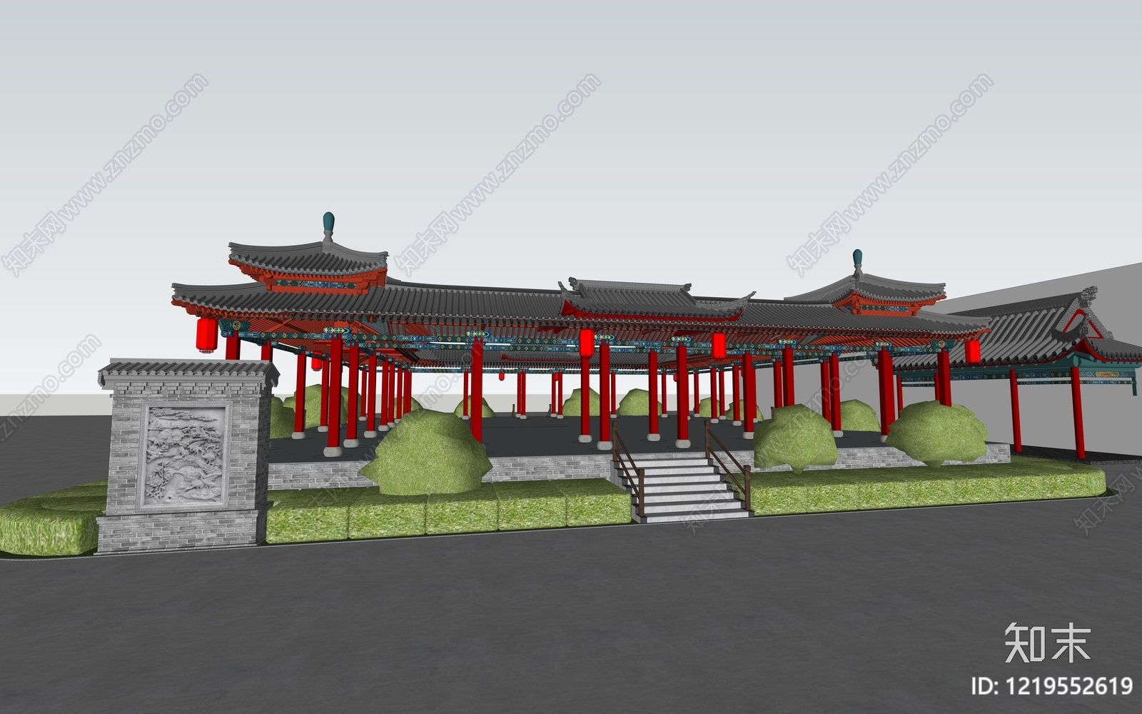中式传统园林风格古建筑SU模型下载【ID:1219552619】