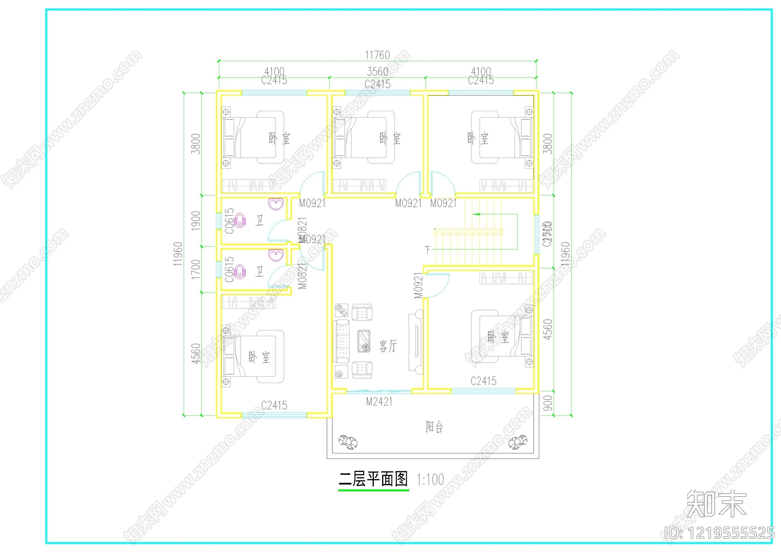别墅建筑cad施工图下载【ID:1219555525】