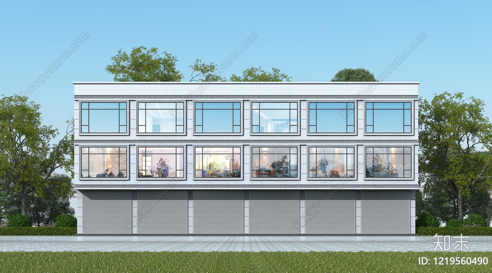 极简主义多层住宅楼3D模型渲染效果图