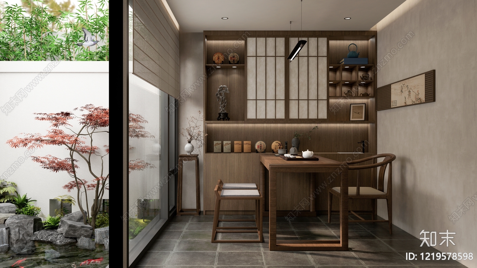 新中式茶室SU模型下载【ID:1219578598】