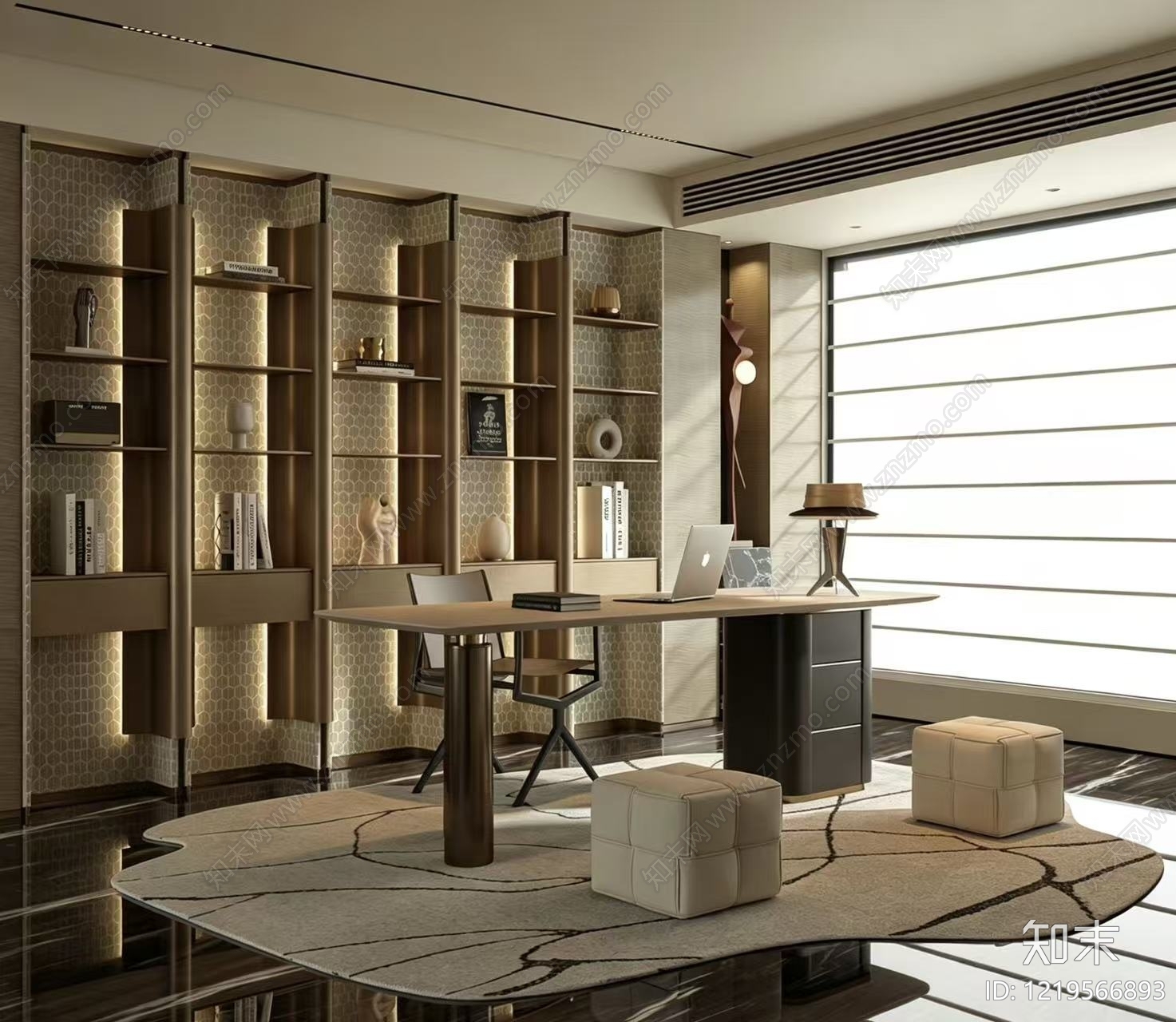 意式轻奢书房3D模型下载【ID:1219566893】