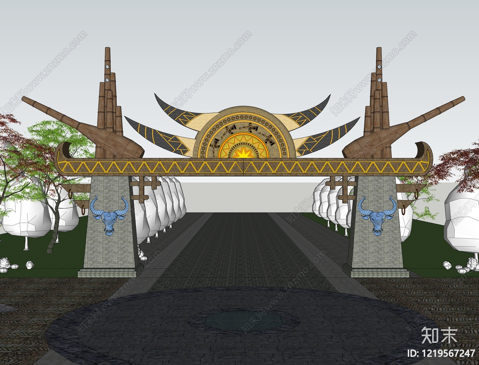 地域主义入口大门SU模型下载【ID:1219567247】
