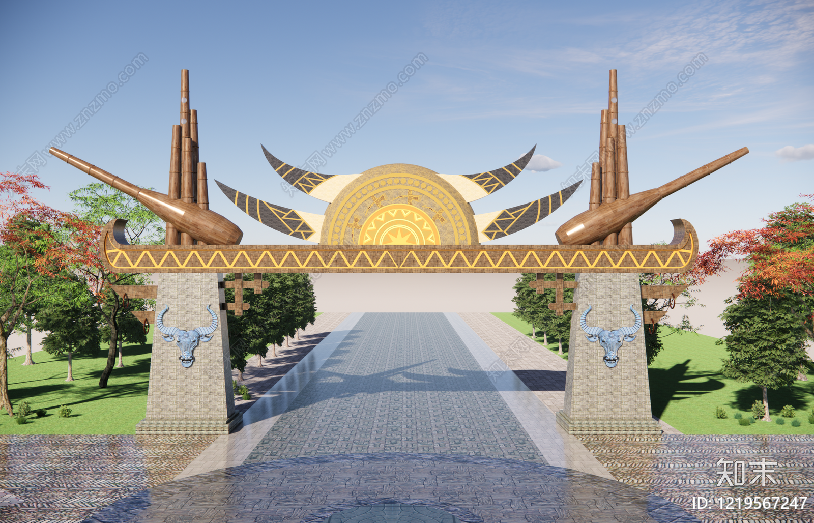 地域主义入口大门SU模型下载【ID:1219567247】