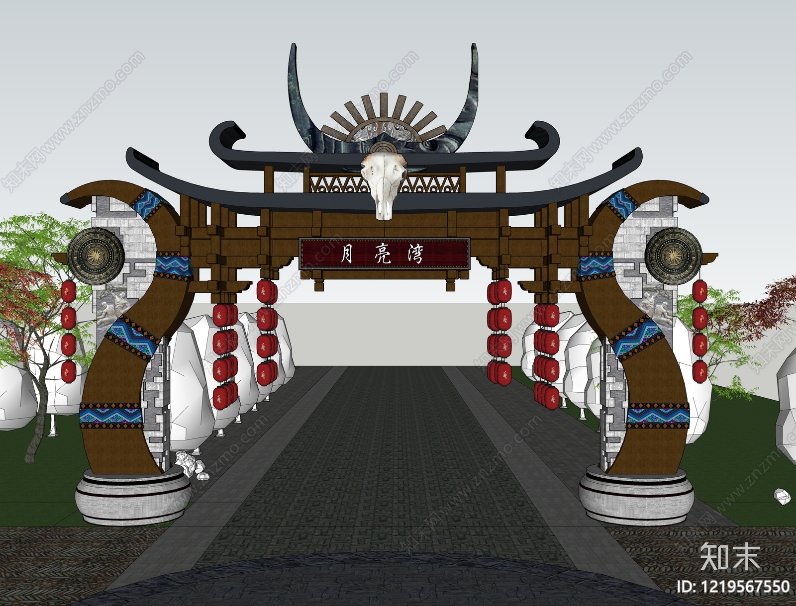 新中式入口大门SU模型下载【ID:1219567550】