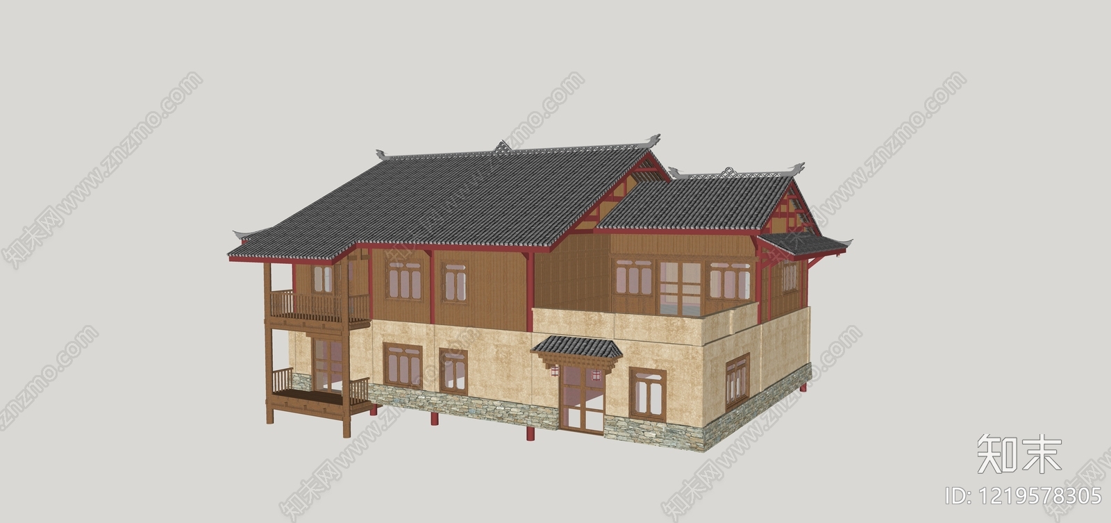 新中式乡村民房SU模型下载【ID:1219578305】