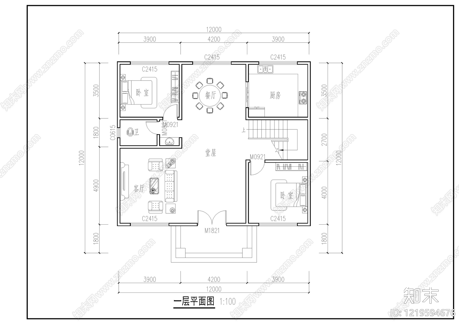 别墅建筑cad施工图下载【ID:1219594676】