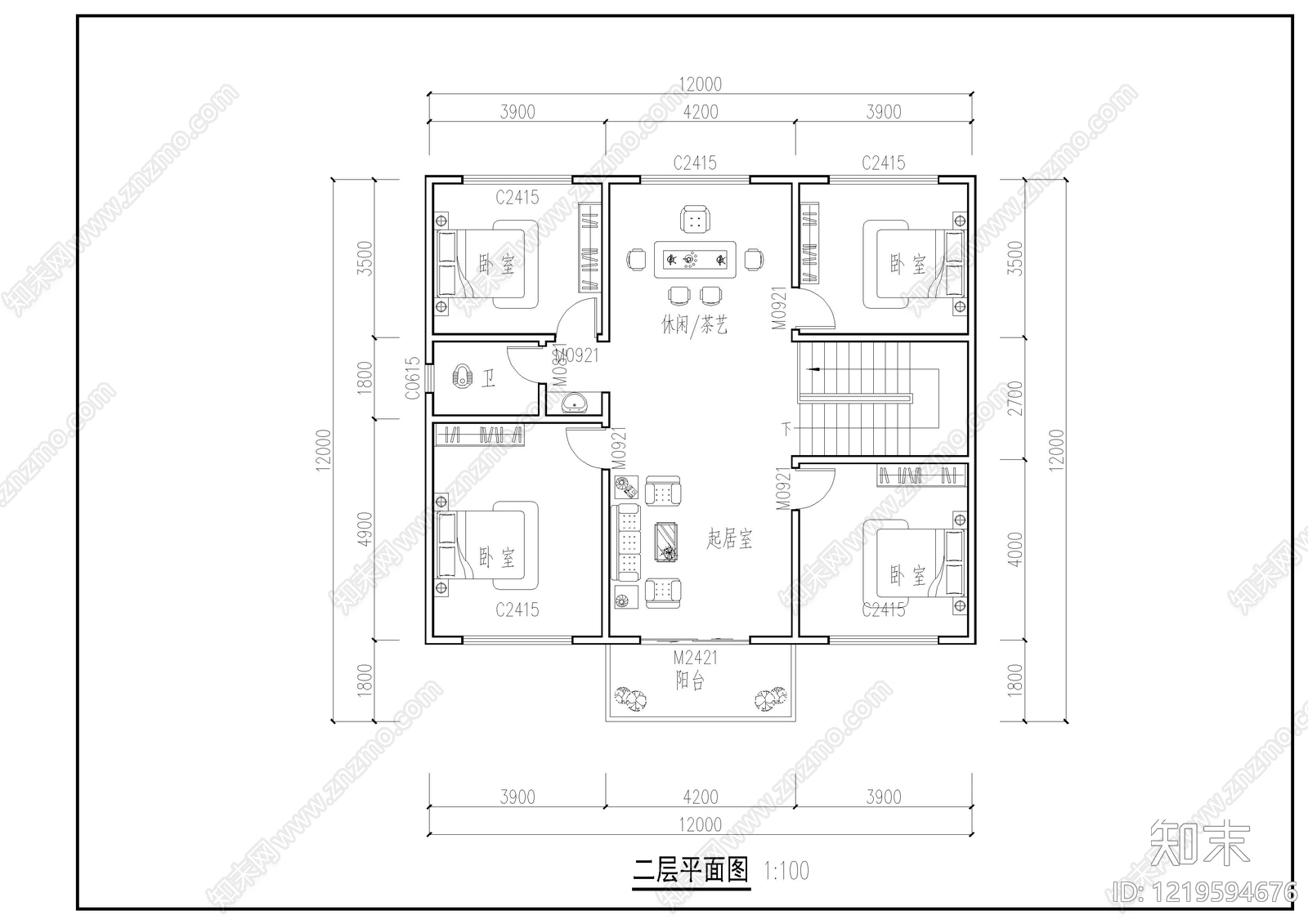 别墅建筑cad施工图下载【ID:1219594676】