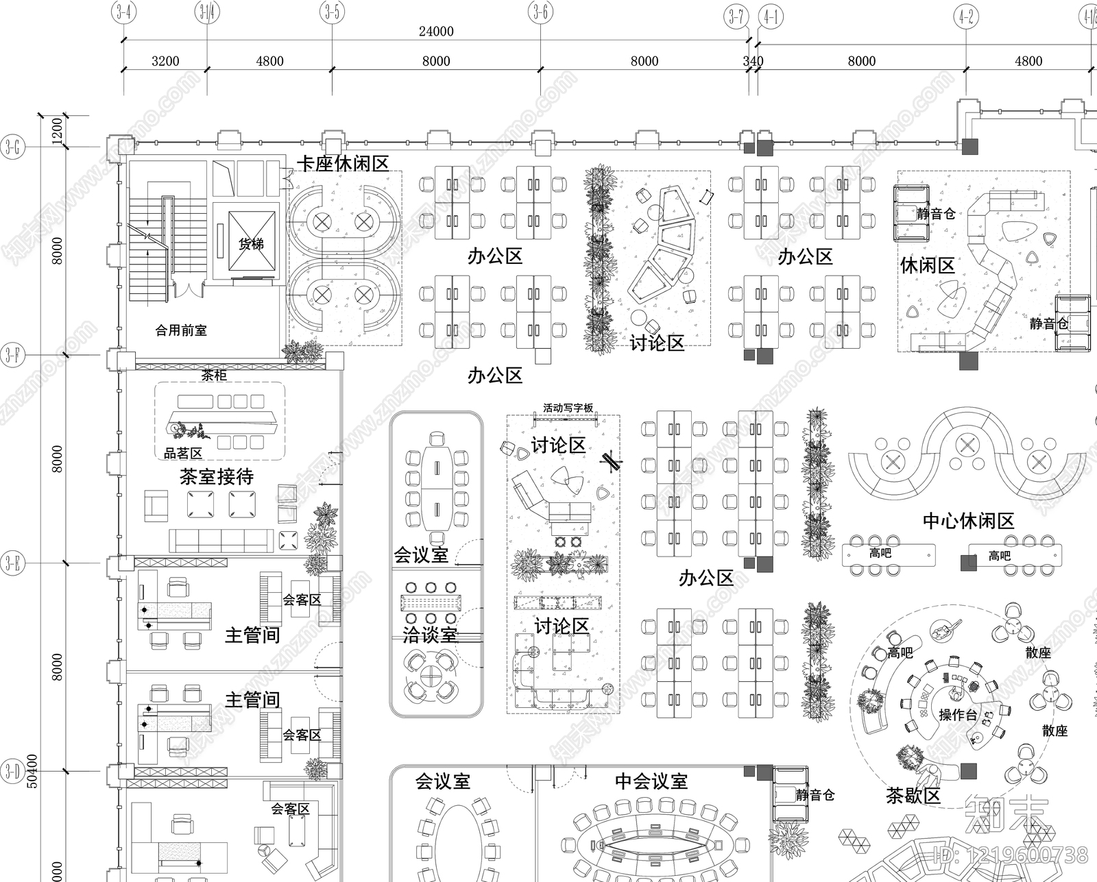 整体办公空间cad施工图下载【ID:1219600738】